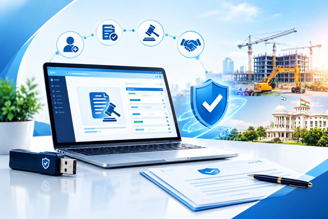 E-tender bidder registration, digital signature, and secure online procurement